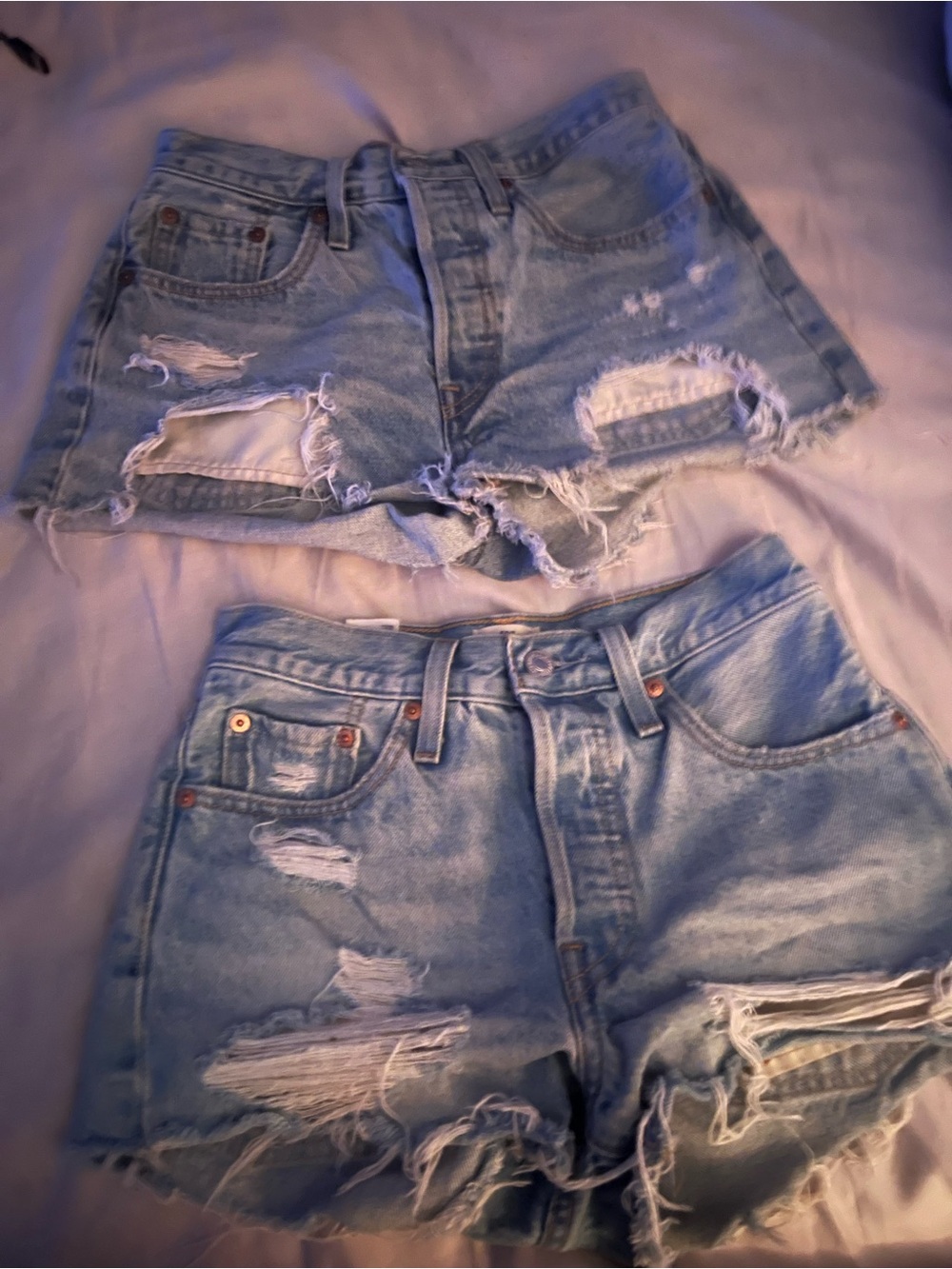 Levi's Light Blue Distressed High-Waist Denim Shorts